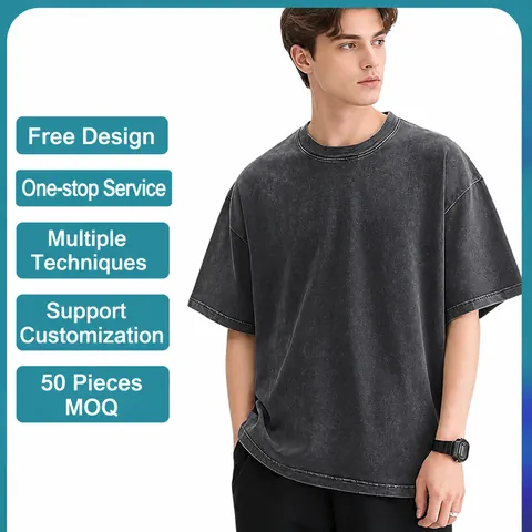 Ανδρικό T-shirt από Βαρύ Βαμβάκι Πλυμένο Κοντό Μανίκι Hip Hop Streetwear Χαλαρό Drop Shoulder Top Μονόχρωμο Ευρωπαϊκό Μέγεθος Retro Tee