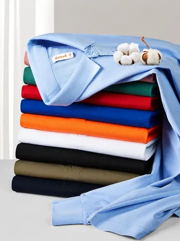 Men's Long Sleeve Polo Shirt Cotton Pique Fabric Lapel Collar Top And Bottom Group Uniform Solid Color Casual Business Tops