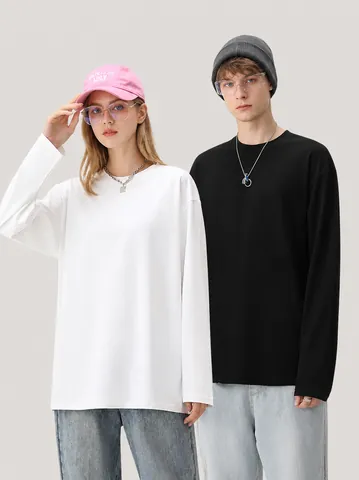 Herren Schwere 100 Prozent Baumwolle Langarm T-Shirt Lockere Passform Lässig Rundhalsausschnitt Einfarbig Top Weich Atmungsaktiv Herbst Mode Streetwear Plain Tee Für Herren