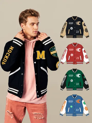 Men's American Vintage Baseball Jacket Raglan Sleeve Patchwork Varsity Jacket Streetwear Casual Stand Collar Button Outerwear