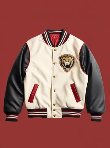 Ανδρική Αμερικάνικη Ρετρό Varsity Ζακέτα με Χρωματική Αντίθεση Κεντημένη Τίγρης Γράμμα Baseball Bomber Streetwear Top