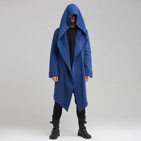 Mantello Lungo con Cappuccio da Uomo Cardigan Aperto Dark Gothic Streetwear Cape Hoodie Giacca Capispalla