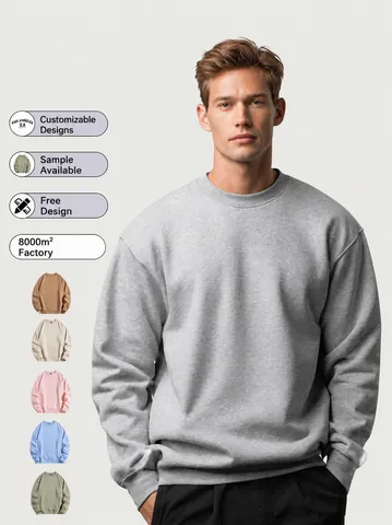Felpa da Uomo Pesante in Pile Girocollo in Cotone Tinta Unita Vestibilità Larga Casual a Maniche Lunghe