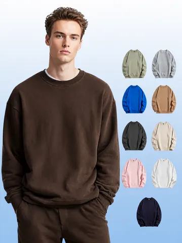 Herren Schwerer Fleece Sweatshirt Rundhals Einfarbig Locker Passform Überschnittene Schulter Pullover High Street Lässig Warm Top