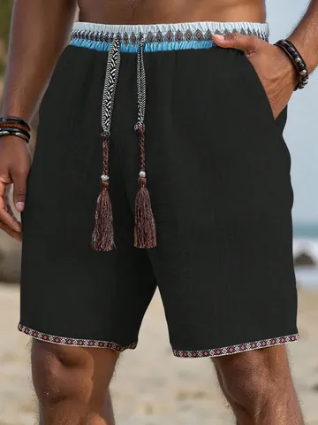 Heren Casual Strandshort Los Ademend Etnische Stijl Trekkoord Kwastje Polyester Short Voor Vakantie Dagelijks