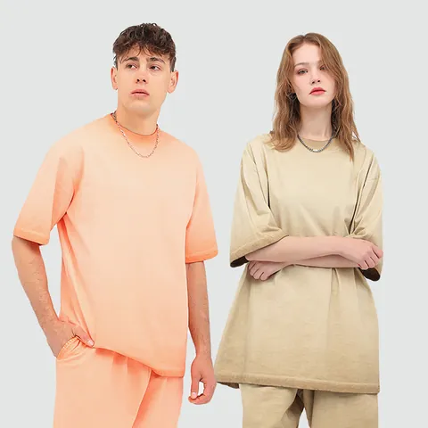 T-Shirt Homme en Coton Délavé Usé Dégradé Rétro Oversize Manches Courtes Streetwear Pullover Top Décontracté