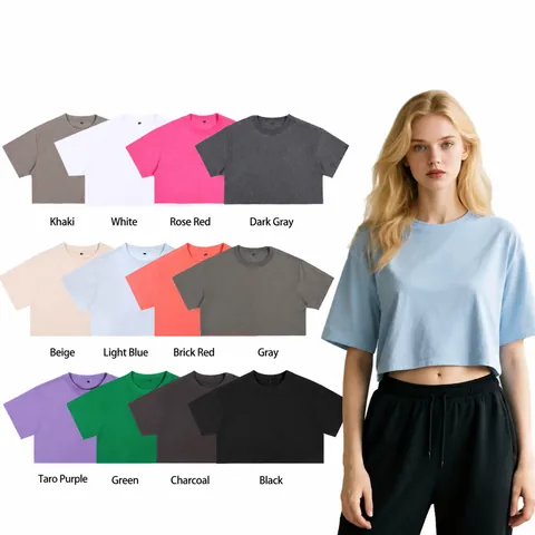 Camiseta Corta de Manga Corta para Mujer de Algodón Puro Crop Top de Verano Casual Estilo Spicy Girl Cuello Redondo