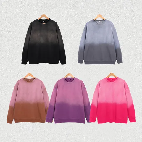 Sudadera de Cuello Redondo de Algodón Pesado Vintage Degradado Lavado Desgastado Top Pullover de Manga Larga Oversize para Hombre Mujer