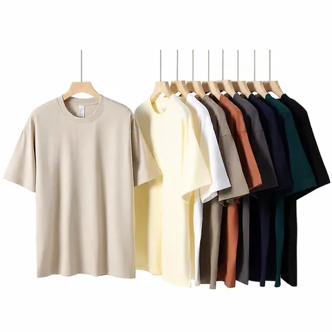 Heren Oversize Heavyweight Katoenen T-Shirt Effen Verlaagde Schouder Korte Mouw Tee Streetwear Ruime Pasvorm Ronde Hals Top