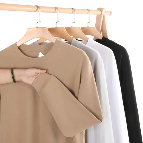 Camiseta de Manga Larga de Algodón Roma Holgada para Hombre Color Sólido Cuello Redondo Transpirable Otoño Invierno Top