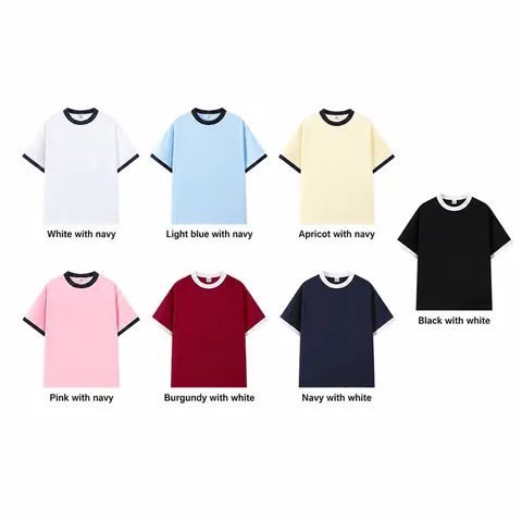 Ανδρικό T-Shirt από Καθαρό Βαμβάκι με Αντίθεση Χρωμάτων Κοντό Μανίκι Στρογγυλή Λαιμόκοψη Χαλαρό Ringer Tee Βαρύ Αναπνεύσιμο Top για Καθημερινή Χρήση
