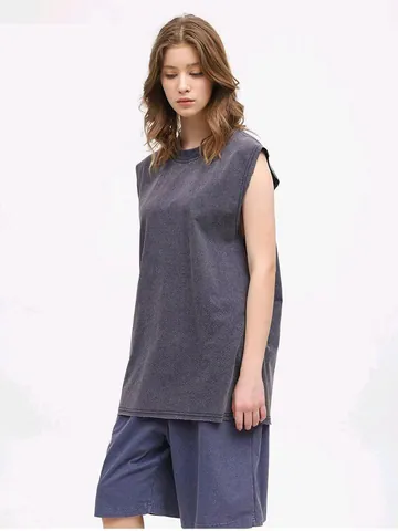 Camiseta sin Mangas de Hombre Vintage Lavada Envejecida Oversized Heavyweight Mezcla de Algodón Casual Moda Verano Top