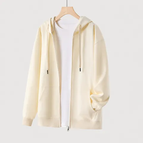 Heren Zware Katoen Rits Hoodie Afhangende Schouders Effen Ruime Pasvorm Sweatshirt Met Capuchon Casual Cardigan Top