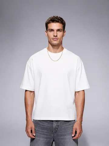 Men Combed Cotton Boxy Fit Short Sleeve T-Shirt American Streetwear Heavyweight Washed Minimalist Clean Fit Top