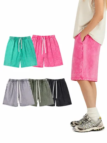 Short Rétro Lavé Vieilli Homme Coton Épais French Terry Décontracté Ample Bas Streetwear Été Short Droit