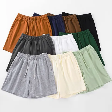 Men Casual Summer Cotton Shorts Loose Fit Solid Color Bottom With Elastic Drawstring Waistband For Outdoor Daily Wear