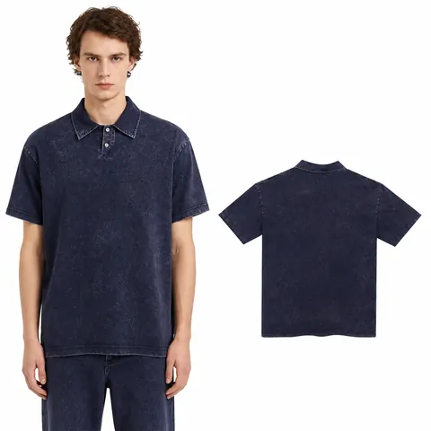 Polo Lourd 240g Lavé Délavé Pour Hommes Femmes Oversize Rétro Coton Manches Courtes Top Décontracté Couleur Unie