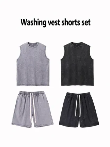 Vintage Washed Cotton Tank Top And Shorts For Men Casual Oversized Sleeveless Vest Retro Streetwear Athletic Top And Bottom
