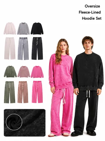 Men Vintage Acid Wash Cotton Sweatshirt Or Pants Heavyweight Drop Shoulder Loose Pullover Top And Bottom Retro Casual Streetwear