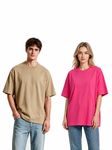 T-Shirt Homme en Pur Coton Lourd Coupe Large Oversize Col Rond Manches Courtes Couleur Unie Minimaliste Style Américain Décontracté Streetwear