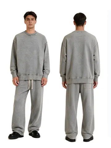 Men Vintage Acid Wash Cotton Sweatshirt Or Pants Heavyweight Drop Shoulder Loose Pullover Top And Bottom Retro Casual Streetwear