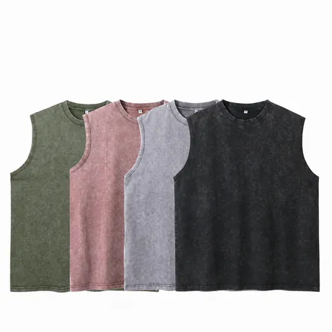 Men Vintage Acid Washed Tank Top Oversize Cotton Sleeveless Vest Retro Loose Streetwear Sport Casual Gym Top Soft Breathing