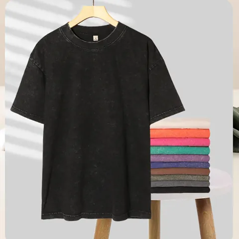 Men Vintage Washed Distressed T-Shirt Heavyweight 240g 100% Cotton Oversize Loose Fit Short Sleeve Acid Wash Retro Top