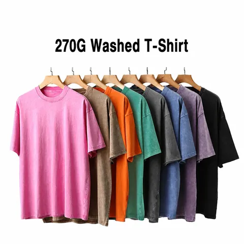T-Shirt en Coton Épais Rétro Américain Délavage à l'Acide pour Hommes Femmes Coupe Ample Oversize Épaules Tombantes Haut à Manches Courtes
