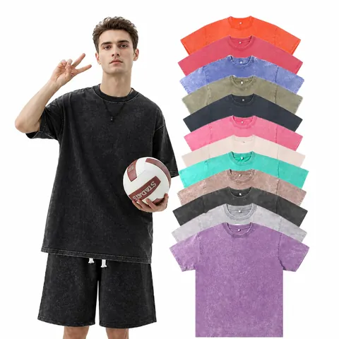 Men Vintage Washed Distressed Oversized T-Shirt And Shorts Top And Bottom Heavy Cotton Solid Color Casual Streetwear Summer Outfit