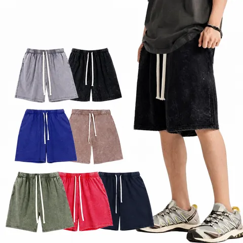 Men's Vintage Washed Cotton Shorts Summer Heavyweight Oversized Casual Streetwear Sports Gym Shorts Bottom With Drawstring