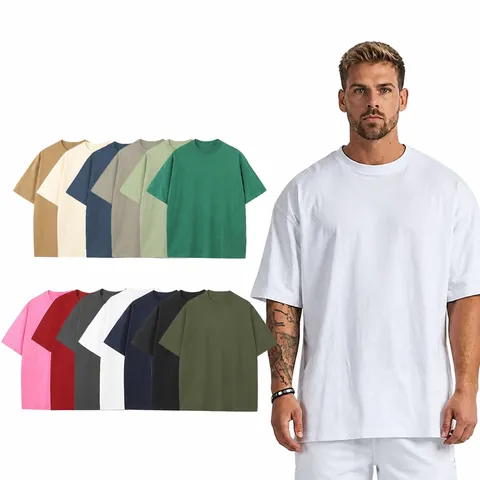 Βαρύ 230g Καθαρό Βαμβακερό Oversized T-Shirt για Άνδρες Casual Χαλαρό Χαμηλωμένοι Ώμοι Στρογγυλή Λαιμόκοψη Κοντό Μανίκι Top Basic