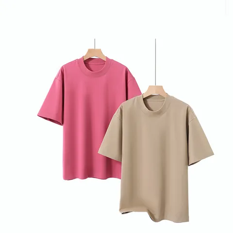 Ανδρικό Heavyweight 250g T-Shirt από Καθαρό Βαμβάκι Αμερικανικού Στυλ Mock Neck Oversized Κοντομάνικο Μονόχρωμο Casual Streetwear Top