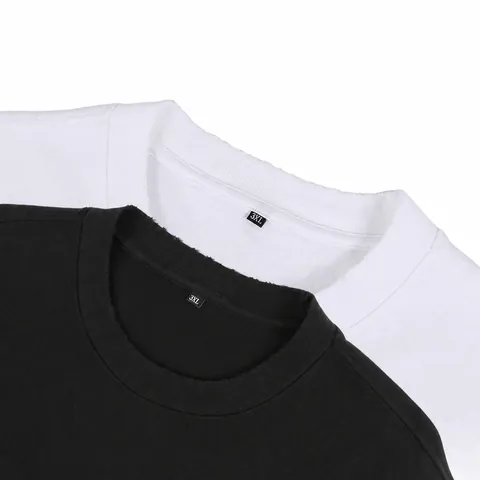 Camiseta Desgastada de Algodón Pesado para Hombre Top Casual Corte Holgado Cuello Redondo Streetwear Color Sólido Manga Corta