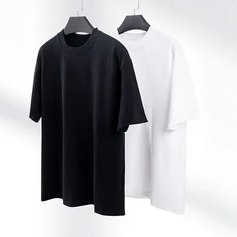Camiseta Desgastada de Algodón Pesado para Hombre Top Casual Corte Holgado Cuello Redondo Streetwear Color Sólido Manga Corta