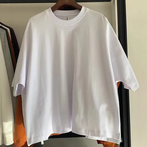 Men Heavyweight Cotton T-Shirt Boxy Oversized Short Sleeve Tee Solid Color Streetwear Small Neckline Seamless Pullover Top