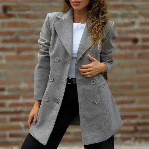 Cappotto in Misto Lana da Donna Moda Europea con Revers Autunno Inverno Caldo Spesso Giuntura Bottone Top