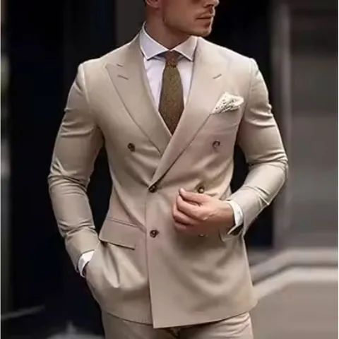 Traje de Hombre Negocios Casual Doble Botonadura Corte Ajustado Boda Novio Solapa de Pico Blazer y Pantalón Top And Bottom