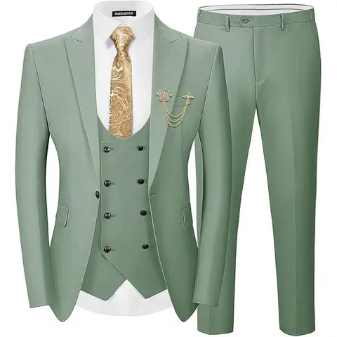 Traje de 3 Piezas de Corte Ajustado para Hombre Business Formal Boda Americana Chaleco Pantalones Conjunto de Un Solo Botón