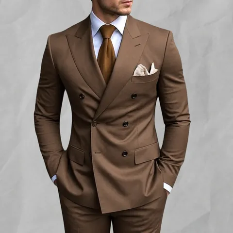 Traje de Hombre Negocios Casual Doble Botonadura Corte Ajustado Boda Novio Solapa de Pico Blazer y Pantalón Top And Bottom