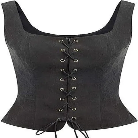 Vrouwen Renaissance Piraat Vest Korset Top Faux Wol Vintage Vetersluiting Middel Cincher Cosplay Kostuum Middeleeuws Vest Top
