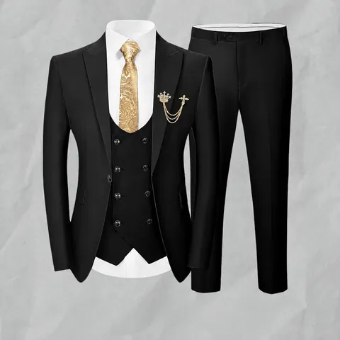Traje de 3 Piezas de Corte Ajustado para Hombre Business Formal Boda Americana Chaleco Pantalones Conjunto de Un Solo Botón