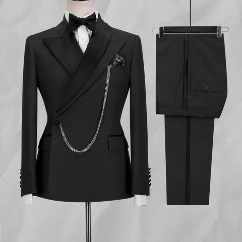 Conjunto de Traje Slim Fit para Hombre Negocios Casual Solapa de Pico Boda Novio Caballero Top And Bottom Poliéster