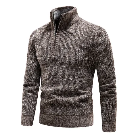 Herren Stehkragen Viertel Reißverschluss Pullover Fleece Gefüttert Thermische Strickwaren Meliert Langarm Top Herbst Winter