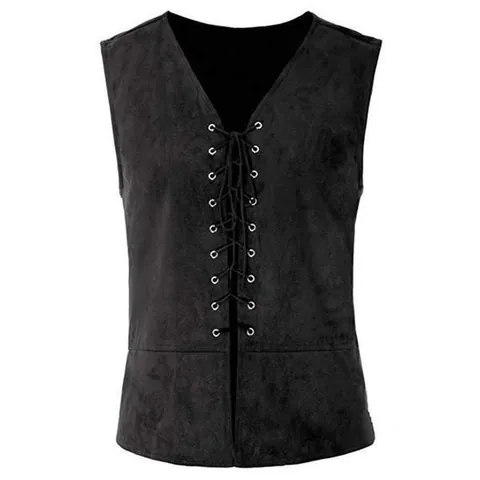 Gilet de Pirate Viking Médiéval Renaissance Hommes Femmes Costume Cosplay Vintage Gilet Sans Manches à Lacets