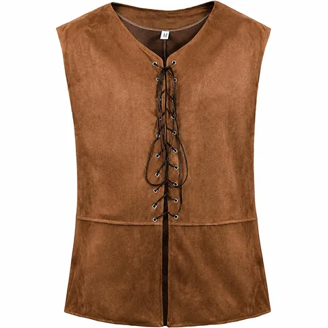 Herren Mittelalterliche Renaissance Piratenweste Steampunk Gotik Schnürung Wildlederimitat Ärmellose Weste Vintage Cosplay Kostüm Top