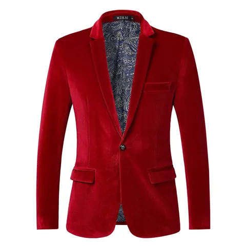 Herren Casual Schlanke Passform Samt Blazer Reverskragen Einknopf Anzugjacke Mit Paisley-Futter Formelles Party Top
