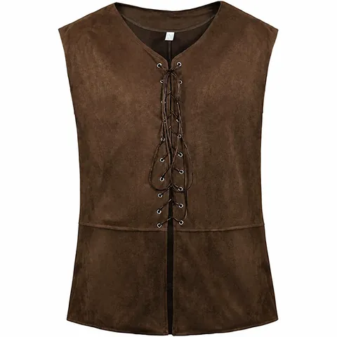 Herren Mittelalterliche Renaissance Piratenweste Steampunk Gotik Schnürung Wildlederimitat Ärmellose Weste Vintage Cosplay Kostüm Top