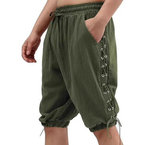 Pantalon de Costume de Pirate Viking Médiéval pour Hommes Renaissance Pantalon Décontracté Large à Lacets Rétro pour Hommes