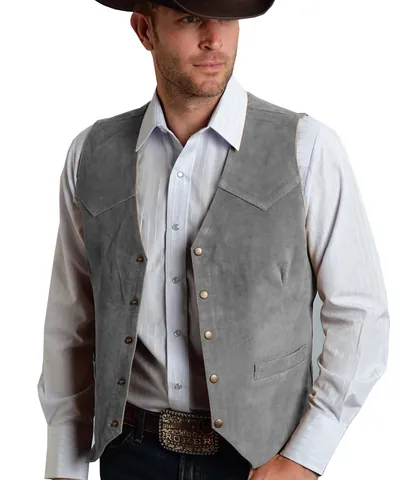 Men's Slim Fit Suede Vest Casual Single Breasted V-Neck Business Suit Vest Metal Buckle Retro Gentleman Waistcoat
