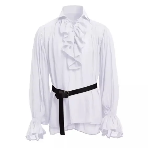 Homme Médiéval Vintage Renaissance Chemise Manches Longues Volants Col Montant Laçage Gothique Pirate Costume Haut Pour Fête